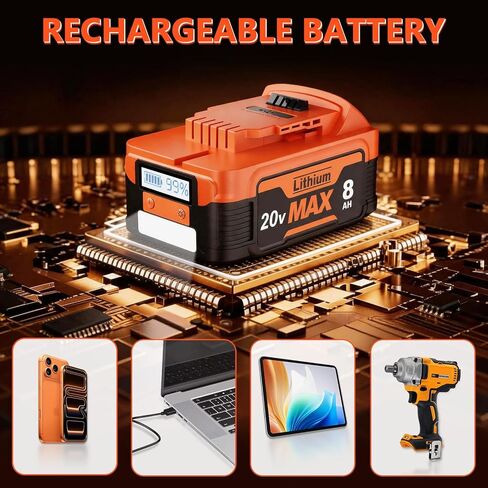 【NEW VERSION】2Pack 8.0Ah Replacement for Dewalt 20V Lithium Battery with LCD Screen, Compatible with Dewalt 20 Volt Battery Max DCB200 DCB201 DCB203 DCB204 DCB205, Support PD bidirectional Output 65W in Saudi Arabia