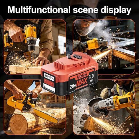 【NEW VERSION】2Pack 8.0Ah Replacement for Dewalt 20V Lithium Battery with LCD Screen, Compatible with Dewalt 20 Volt Battery Max DCB200 DCB201 DCB203 DCB204 DCB205, Support PD bidirectional Output 65W in Saudi Arabia