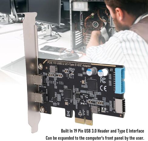 Diyeeni PCIe to Dual Type C Card with ASM1042 Chip 5Gbps USB 3.0 PCI Express Expansion Card for Desktop Computer Wins10 11 7 8 Vista in Kuwait