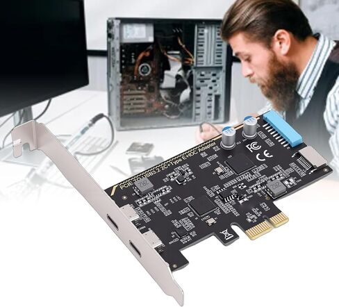 Diyeeni PCIe to Dual Type C Card with ASM1042 Chip 5Gbps USB 3.0 PCI Express Expansion Card for Desktop Computer Wins10 11 7 8 Vista in Kuwait