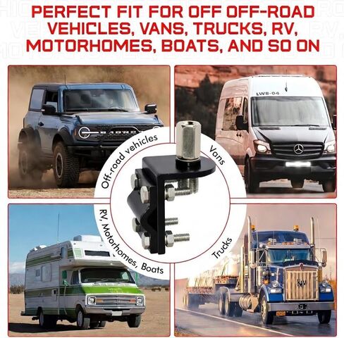 Black CB Radio Mirror Mount with SO-239 Stud – Heavy Duty Single Groove Antenna Mount Bracket for Semi Truck, Jeep, ATV, UTV, Off-Road Roll Bar Antenna Mount in Kuwait