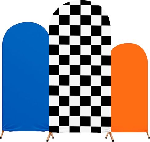 Racing Arch Backdrop Cover Set of 3 Fast Arch Covers Spandex Stretch Backdrop Stand 4ft, 5ft, 6ft for Wedding Birthday Banquet Ceremony Decoration (Blue, Black and White, Orange) in Kuwait