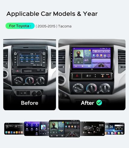ستيريو راديو السيارة لسيارة Toyota Tacoma 2005-2015، وحدة رأسية بشاشة تعمل باللمس مقاس 9 بوصات مع Android 13/CarPlay/Android Auto/4+64G /GPS Navigation/Bluetooth/FM/RDS Radio/كاميرا احتياطية عالية الدقة (4 النوى 9" 4+64G) in Kuwait