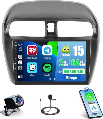 2+64G Latest Android Car Stereo for Mitsubishi Mirage 2012-2023,9 inch Touch Screen Radio Wireless Apple CarPlay Android Auto DSP 5G WiFi Bluetooth GPS FM RDS+Free AHD Backup Cam in Kuwait