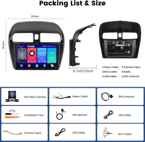 2+64G Latest Android Car Stereo for Mitsubishi Mirage 2012-2023,9 inch Touch Screen Radio Wireless Apple CarPlay Android Auto DSP 5G WiFi Bluetooth GPS FM RDS+Free AHD Backup Cam in Kuwait