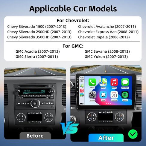 ترقية راديو ستيريو للسيارة لسيارة Chevy Silverado 2007-2013 Tahoe GMC Sierra Yukon بديلة وحدة رأس Android 15 مع شاشة لمس 10 بوصة CarPlay Android كاميرا احتياطية تلقائية (2+64G) in Kuwait
