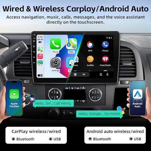 ترقية راديو ستيريو للسيارة لسيارة Chevy Silverado 2007-2013 Tahoe GMC Sierra Yukon بديلة وحدة رأس Android 15 مع شاشة لمس 10 بوصة CarPlay Android كاميرا احتياطية تلقائية (2+64G) in Kuwait