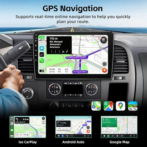 ترقية راديو ستيريو للسيارة لسيارة Chevy Silverado 2007-2013 Tahoe GMC Sierra Yukon بديلة وحدة رأس Android 15 مع شاشة لمس 10 بوصة CarPlay Android كاميرا احتياطية تلقائية (2+64G) in Kuwait