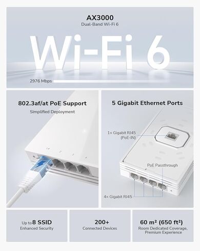 Cudy AP3000Wall WiFi6 AX3000 in-Wall Wireless Gigabit Access Point,Support OFDMA,MU-MIMO,Beamforming,PoE Powered,Cudy App Control or Web Configuration (Renewed) in Kuwait