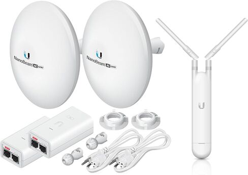 جسر لاسلكي NBE-5AC-GEN2 مجموعة مكونة مسبقًا من 2 Ubiquiti NanoBeam Wireless Bridge 5AC GEN2 مع نقطة وصول شبكية واحدة لمنطقة واسعة خارجية/داخلية، واي فاي، التوصيل والتشغيل، سرعة 450+ ميجابت في الثانية، نطاق 15+ كم in Kuwait