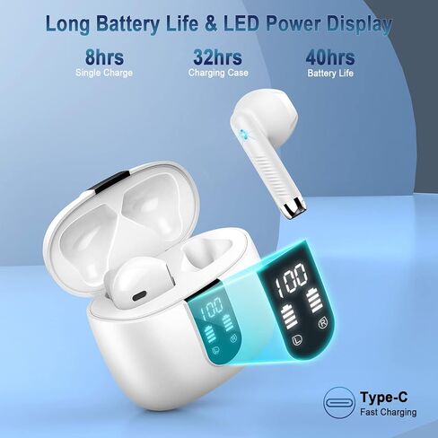 Wireless Earbud Bluetooth 5.3 Headphones with Clear Sound, 40H Playtime, Sport Earbud Touch Control with LED Digital Display, IP7 Waterproof Bluetooth Earphones Built-in Mic for Android iOS Workout in Kuwait