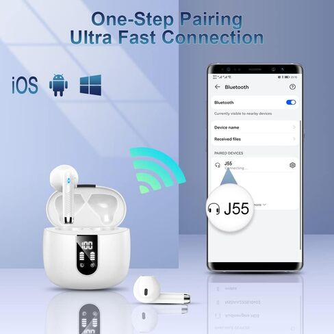 Wireless Earbud Bluetooth 5.3 Headphones with Clear Sound, 40H Playtime, Sport Earbud Touch Control with LED Digital Display, IP7 Waterproof Bluetooth Earphones Built-in Mic for Android iOS Workout in Kuwait