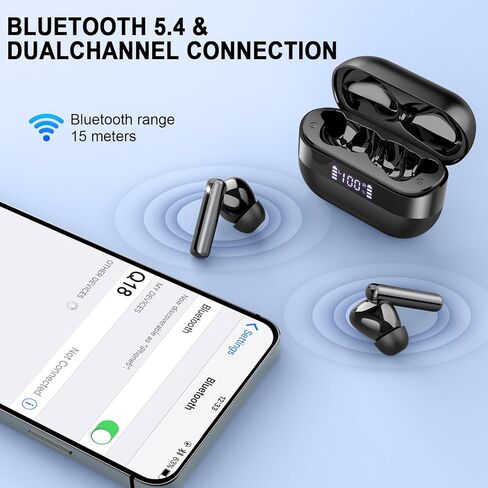 Wireless Earbuds, 2025 Bluetooth 5.4 Headphones Bass Stereo, Ear Buds with 4 Mics ENC Noise Cancelling, Bluetooth Earbuds 48H Playtime LED Display Charging Case, IP7 Waterproof in Ear Earphones, Black in Kuwait