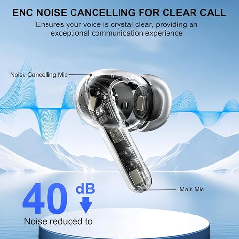 Wireless Earbuds, 2025 Bluetooth 5.4 Headphones Bass Stereo, Ear Buds with 4 Mics ENC Noise Cancelling, Bluetooth Earbuds 48H Playtime LED Display Charging Case, IP7 Waterproof in Ear Earphones, Black in Kuwait
