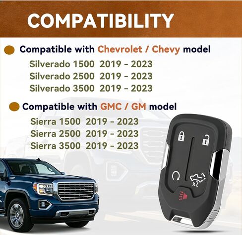 2 قطعة استبدال مفتاح التحكم عن بعد لـ GMC Sierra 1500 2500 3500 2019 2020 2021 2022 2023 شيفروليه تشيفي سيلفرادو 1500 مناسب لمالك السيارة استبدال أو مفتاح احتياطي مع شريحة OEM HYQ1ES 13522904 13522854 in Kuwait