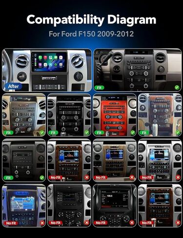 ترقية ستيريو راديو السيارة 8 Core 4+64GB لسيارة Ford F150 2009 2010 2011 2012، التوصيل والتشغيل 9 بوصات Android 13 وحدة الرأس مع Carplay اللاسلكي/Android Auto/1080P كاميرا احتياطية/راديو AM FM in Kuwait