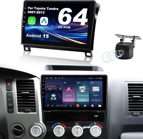 لراديو Toyota Tundra 2007-2013: 10.2 بوصة 4Core & 64GB ROM Android 15 ترقية ستيريو السيارة CarPlay اللاسلكي وAndroid Auto مع WiFi 6، Bluetooth 5.4، GPS، FM/RDS، EQ، SWC، كاميرا احتياطية 1080P in Kuwait