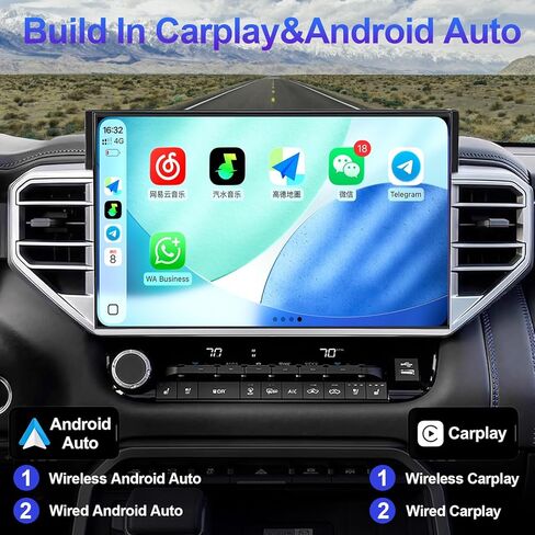 ستيريو سيارة 14.6 بوصة Android 14 لسيارة Toyota Tundra 2022 2023 2024، راديو سيارة 4 جيجابايت + 64 جيجابايت، شاشة لمس 2K IPS لاسلكية Carplay&Andoird Auto، ملاحة GPS، بلوتوث BT/FM/AM in Kuwait