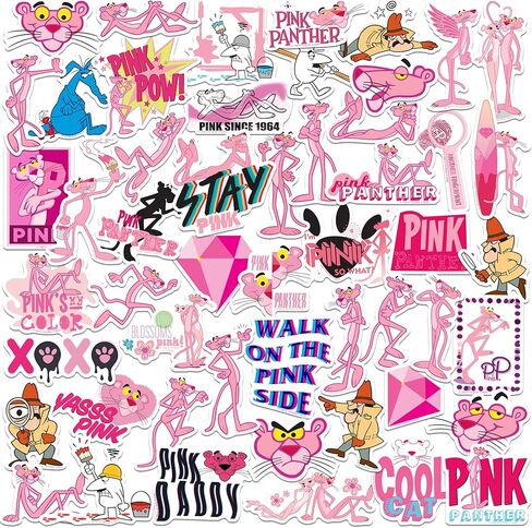 Pink Panther 50ct Vinyl Large Deluxe Sticker Variety Pack – Classic Cartoon Die-Cut Decals for Laptop, Water Bottle, Scrapbooking, Tablet, Indoor & Outdoor Use in Kuwait