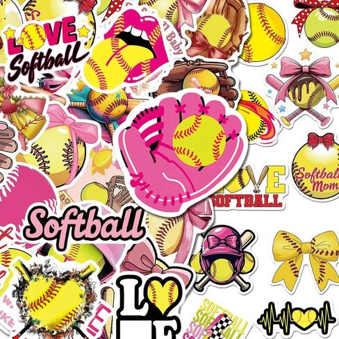 100PCS Pink Softball Stickers, Motivational Vinyl Waterproof Stickers for Water Bottles, Skateboard, Travel Gear, Teaching Incentives, Sport Softball Love Gifts, Softball Coquette Bow Stickers. in Kuwait