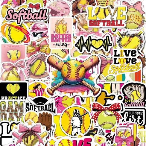 100PCS Pink Softball Stickers, Motivational Vinyl Waterproof Stickers for Water Bottles, Skateboard, Travel Gear, Teaching Incentives, Sport Softball Love Gifts, Softball Coquette Bow Stickers. in Kuwait
