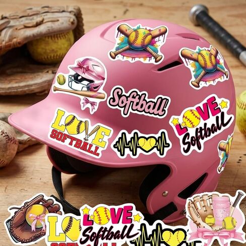 100PCS Pink Softball Stickers, Motivational Vinyl Waterproof Stickers for Water Bottles, Skateboard, Travel Gear, Teaching Incentives, Sport Softball Love Gifts, Softball Coquette Bow Stickers. in Kuwait
