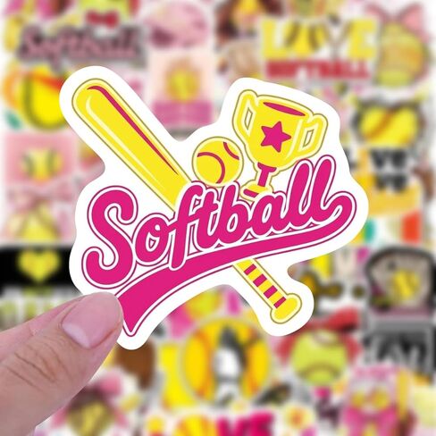 100PCS Pink Softball Stickers, Motivational Vinyl Waterproof Stickers for Water Bottles, Skateboard, Travel Gear, Teaching Incentives, Sport Softball Love Gifts, Softball Coquette Bow Stickers. in Kuwait