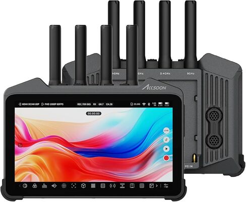 Accsoon CineView M7H Pro 7" Camera Field Monitor Transmitter&Receiver 3 All in One 1000nits 1920 x 1080 4k60 2.4 +5GHz Dual-Band Transmission 1200ft Transmission Range Support Camera Control in Kuwait