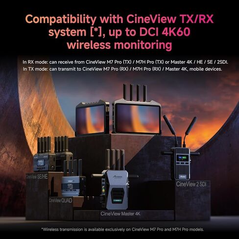 Accsoon CineView M7H Pro 7" Camera Field Monitor Transmitter&Receiver 3 All in One 1000nits 1920 x 1080 4k60 2.4 +5GHz Dual-Band Transmission 1200ft Transmission Range Support Camera Control in Kuwait