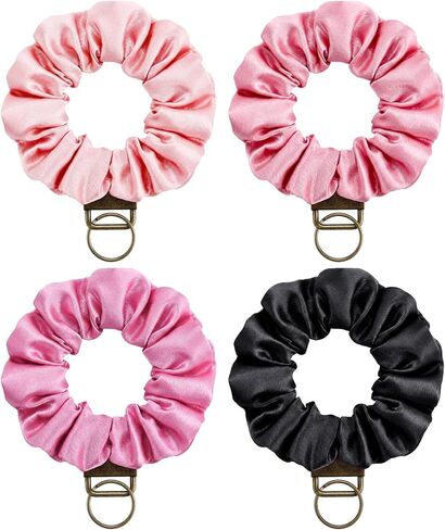 Janmercy 4 Pcs Elastic Scrunchie Wristlet Bracelet Keychain Soft Wristband Bracelet Keyring Satin Stretchy Key Ring Bracelet for Women Girls Multicolor in Saudi Arabia