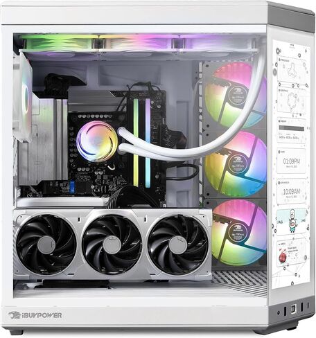 كمبيوتر مكتبي iBUYPOWER Y70TI للألعاب مع حافظة شاشة تعمل باللمس HYTE، وحدة المعالجة المركزية Intel Core Ultra 9 285، NVIDIA GeForce RTX 5070Ti 16GB GPU، 32GB DDR5 RGB RAM، 2 تيرابايت SSD، Windows 11 Home، لوحة مفاتيح، ماوس-أبيض ثلجي in Kuwait
