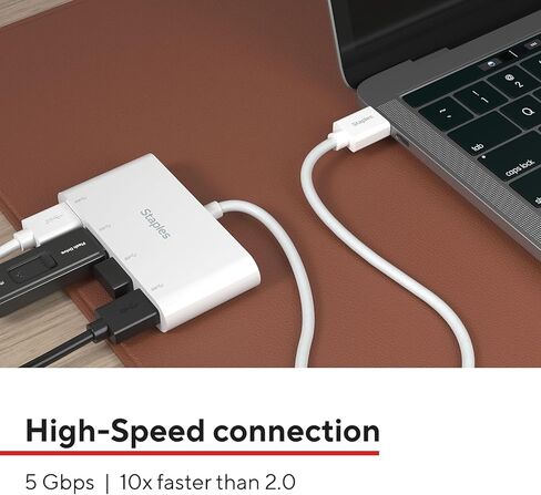 موزع USB 3.0 بأربعة منافذ من Staples TECH، أبيض، منافذ USB قابلة للتوسيع لأجهزة الكمبيوتر المحمول/سطح المكتب، نقل بيانات عالي السرعة in Kuwait
