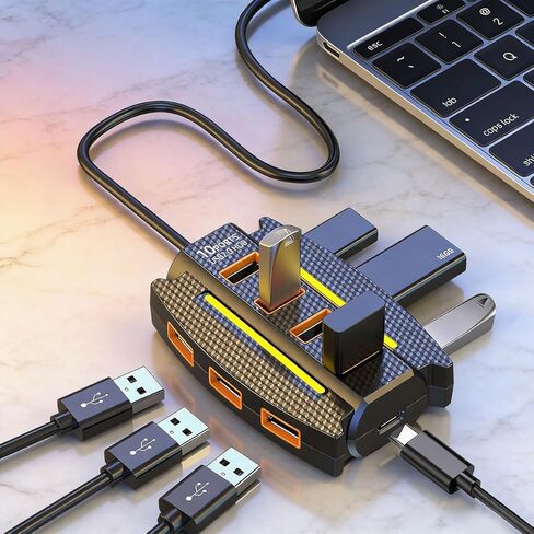 موزع USB، 10 في 1 USB C وUSB Hub مع USB 2.0، 10 منافذ USB-Hub USB موسع USB لأجهزة الكمبيوتر/أجهزة الكمبيوتر المحمولة/MacBook Pro/Air/iMac/iPad/Flash Drive/Mobile HDD/الكاميرا والمزيد من الأجهزة (1.96 قدم)، أسود in Kuwait