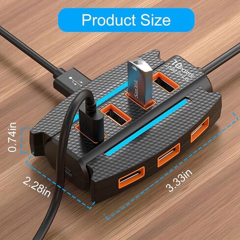 موزع USB، 10 في 1 USB C وUSB Hub مع USB 2.0، 10 منافذ USB-Hub USB موسع USB لأجهزة الكمبيوتر/أجهزة الكمبيوتر المحمولة/MacBook Pro/Air/iMac/iPad/Flash Drive/Mobile HDD/الكاميرا والمزيد من الأجهزة (1.96 قدم)، أسود in Kuwait