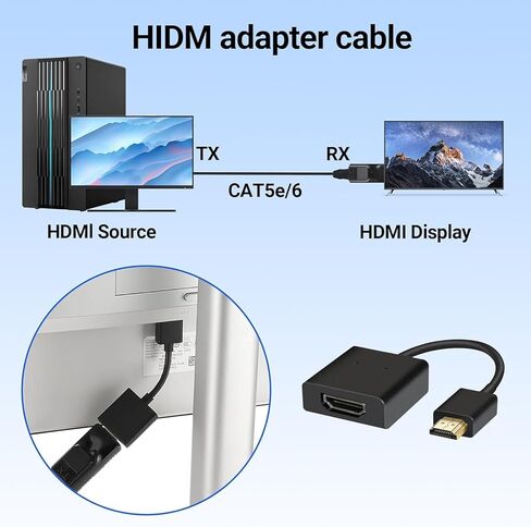 محول HDMI موسع عبر إيثرنت يصل إلى 200 قدم مع كابل تمديد HD، 1080P@60 هرتز HDMI إلى RJ45 عبر كابل CAT5/5e CAT6 OFC، التوصيل والتشغيل للتلفزيون، الكمبيوتر الشخصي، PS5، جهاز العرض in Kuwait