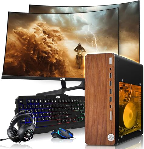 كمبيوتر مكتبي HP Half Dark Gaming - AMD Pro A10-9700، رسومات GT 1030، ذاكرة الوصول العشوائي 8 جيجا، 1 تيرابايت SSD، شاشة منحنية مزدوجة 32 بوصة، لوحة مفاتيح RGB مع مساعد الذكاء الاصطناعي، ماوس، واي فاي، سماعة رأس RGB، ويندوز 11 (متجدد) in Kuwait