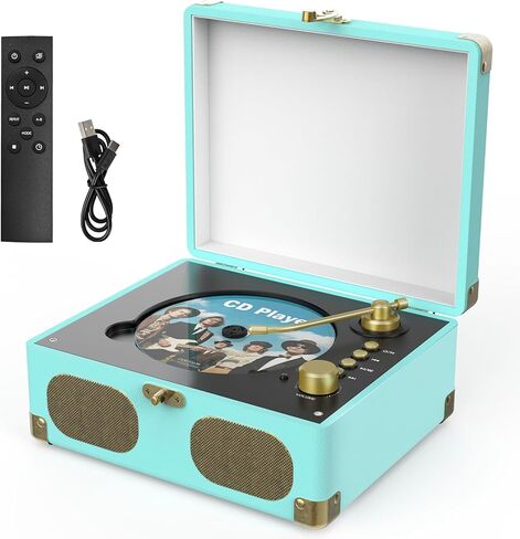 RetroAudio CD Player with Speakers Retro Portable CD Players for Home Music Player with Remote Control,V5.4 Bluetooth in&Out Desktop Suitcase CD Player with AUX in, Headphone Jack,USB Playback，Black in Saudi Arabia