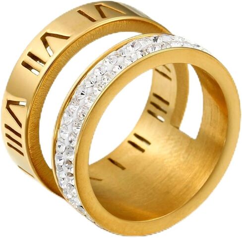 Jarlinwel الحب خاتم الصداقة مكعب زركونيا 14K مطلية بالذهب خاتم الأرقام الرومانية للنساء الفولاذ المقاوم للصدأ بيان الزفاف العصابات حلقة الإبهام in Saudi Arabia