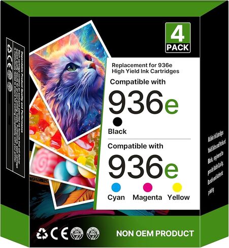 مجموعة خراطيش الحبر 936 9125e 936XL متوافقة مع حبر HP 936 لحبر HP 936 936E 936XL لـ HP OfficeJet Pro 9125e 9120e 9730e 9130 9135e 9122e 9128e 9110b 9120b 4 عبوات مع شريحة in Kuwait