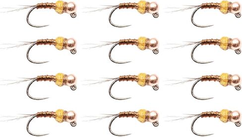 Thread Frenchie Tungsten Bead Head Jig Nymph Fly Fishing Flies 12-Pack | Trout Nymph Flies for Euro Nymphing | Barbless Hook Sizes 14 16 18 in Saudi Arabia