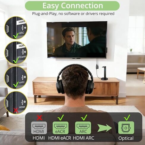 HDMI ARC/eARC إلى محول الصوت البصري مع مخرج 192 كيلو هرتز 24 بت، يدعم PCM 2.0 Dolby 5.1 DTS 5.1، توصيل وتشغيل HDMI إلى محول بصري للتلفزيون عالي الدقة والمسرح المنزلي وسماعات الرأس اللاسلكية in Kuwait