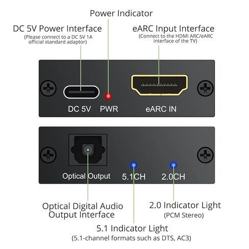 HDMI ARC/eARC إلى محول الصوت البصري مع مخرج 192 كيلو هرتز 24 بت، يدعم PCM 2.0 Dolby 5.1 DTS 5.1، توصيل وتشغيل HDMI إلى محول بصري للتلفزيون عالي الدقة والمسرح المنزلي وسماعات الرأس اللاسلكية in Kuwait