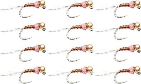 Thread Frenchie Tungsten Bead Head Jig Nymph Fly Fishing Flies 12-Pack | Trout Nymph Flies for Euro Nymphing | Barbless Hook Sizes 14 16 18 in Saudi Arabia