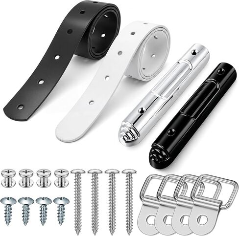 Color Guard Rifle Strap and Bolt Kit, Adjustable Leather Strap Set Black & White with Decorative Bolt Hardware Black & Silver, Includes O Rings Clips Fasteners Replacement Parts in Kuwait