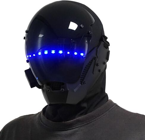قناع LED Punk مع الأضواء الحمراء/الأزرق القابلة لإعادة الشحن ، أجنحة ، قناع Cosplay Halloween Techwear for Aldult in Kuwait