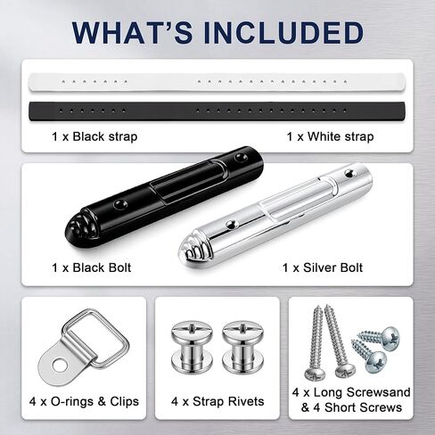 Color Guard Rifle Strap and Bolt Kit, Adjustable Leather Strap Set Black & White with Decorative Bolt Hardware Black & Silver, Includes O Rings Clips Fasteners Replacement Parts in Kuwait