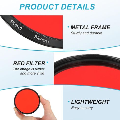 Generic 52mm Lens Filter,Full Red Camera Filter Scratch Optical Glass Round Fluorescent Filters Universal for Camera Photography Lens in Kuwait