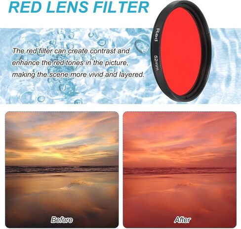 Generic 52mm Lens Filter,Full Red Camera Filter Scratch Optical Glass Round Fluorescent Filters Universal for Camera Photography Lens in Kuwait
