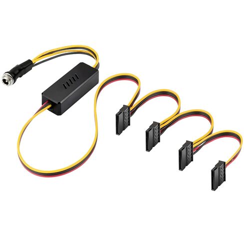 OwlTree DC 12V Female to 4 SATA IDE 5V Hard Drive Power Supply Cable DC 5.5x2.5mm to SATA Female Extension Cable with Step-Down Voltage Regulator (1 to 4) in Kuwait