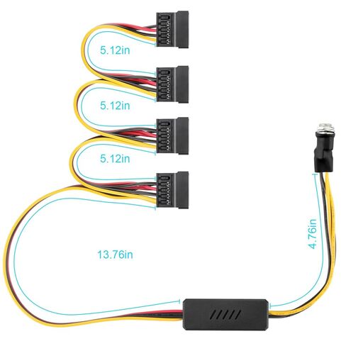 OwlTree DC 12V Female to 4 SATA IDE 5V Hard Drive Power Supply Cable DC 5.5x2.5mm to SATA Female Extension Cable with Step-Down Voltage Regulator (1 to 4) in Kuwait